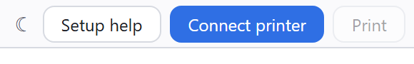 Setup help, Connect printer and Print buttons.